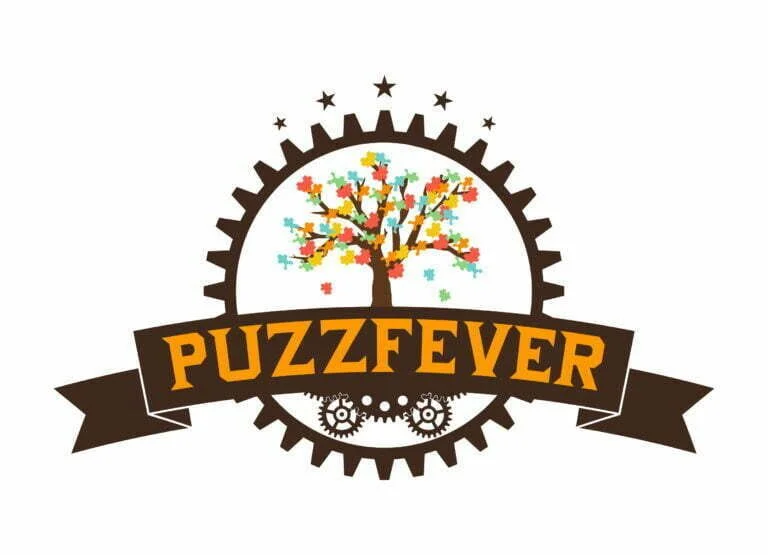 Un logo pour Puzzlefever comportant un arbre et des engrenages, mettant en valeur l'expertise en matière de commerce électronique.