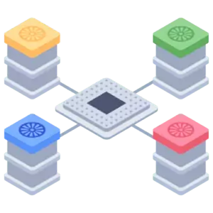 Une image isométrique d'un cluster de serveurs.