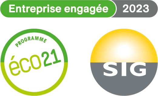 Un logo vert et jaune avec la mention entreprise engage soulignant l'aspect agence digitale.